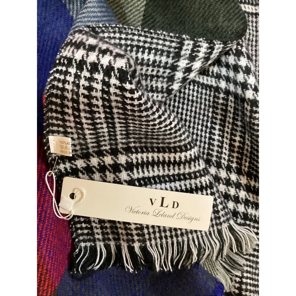 Victoria Leland Designs Women Reversible Plaid Check Fringe Poncho Wrap Shawl